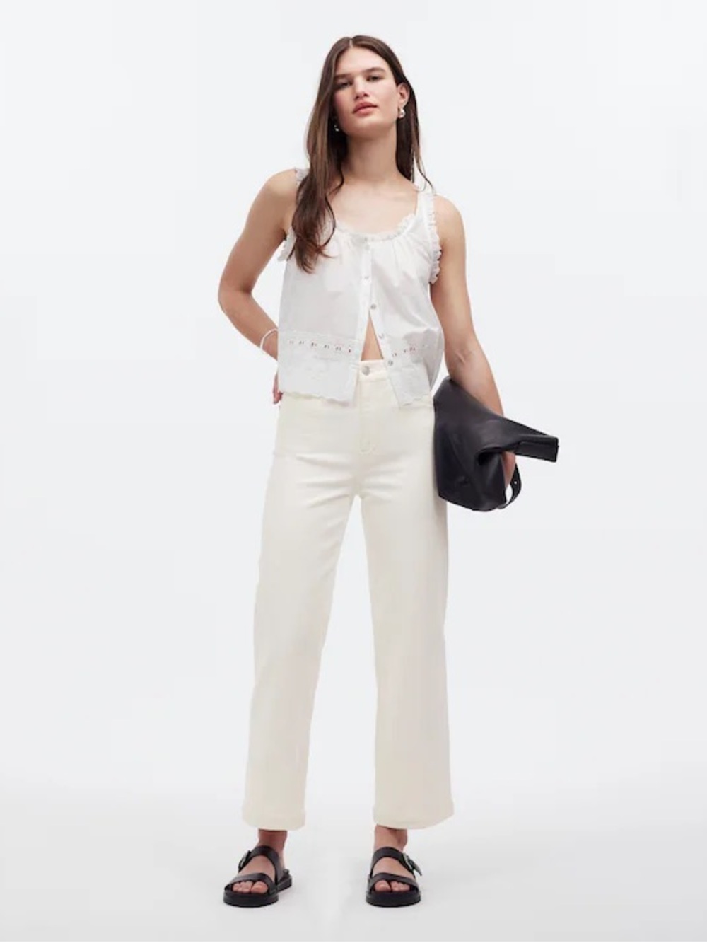 MADEWELL THE EMMETT WIDE LEG CROP JEAN WELT POCKET / TILE WHITE / SIZE 31